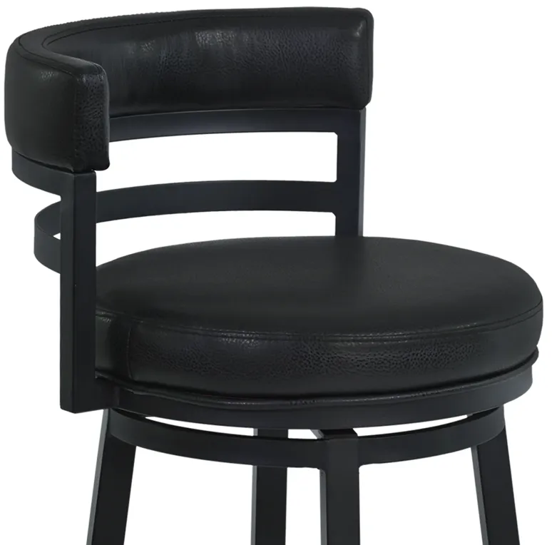 Titana 30" Bar Height Metal Swivel Barstool in Ford Black Pu and Black Finish