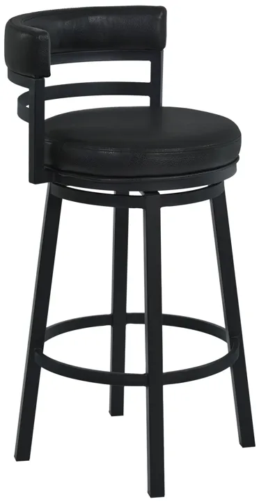 Titana 30" Bar Height Metal Swivel Barstool in Ford Black Pu and Black Finish