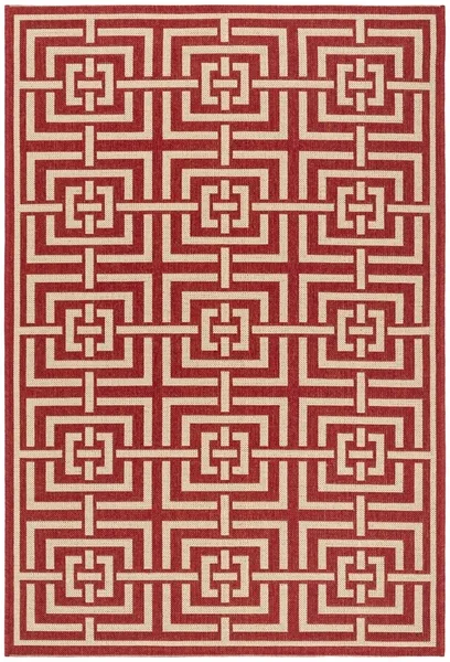 Safavieh BEACH HOUSE Collection BHS128Q-5 Red / Creme 5'-3" X 7'-6"