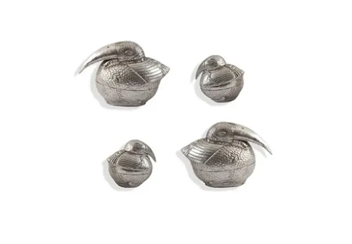 kiwi birds wall art, set of 4, silver leaf