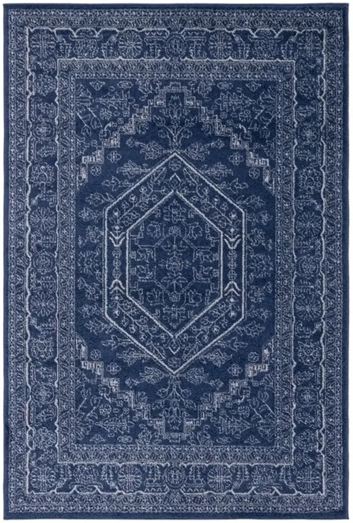 Adirondack Contemporary Navy / Ivory 2'-6" X 16' Powerloomed Rug