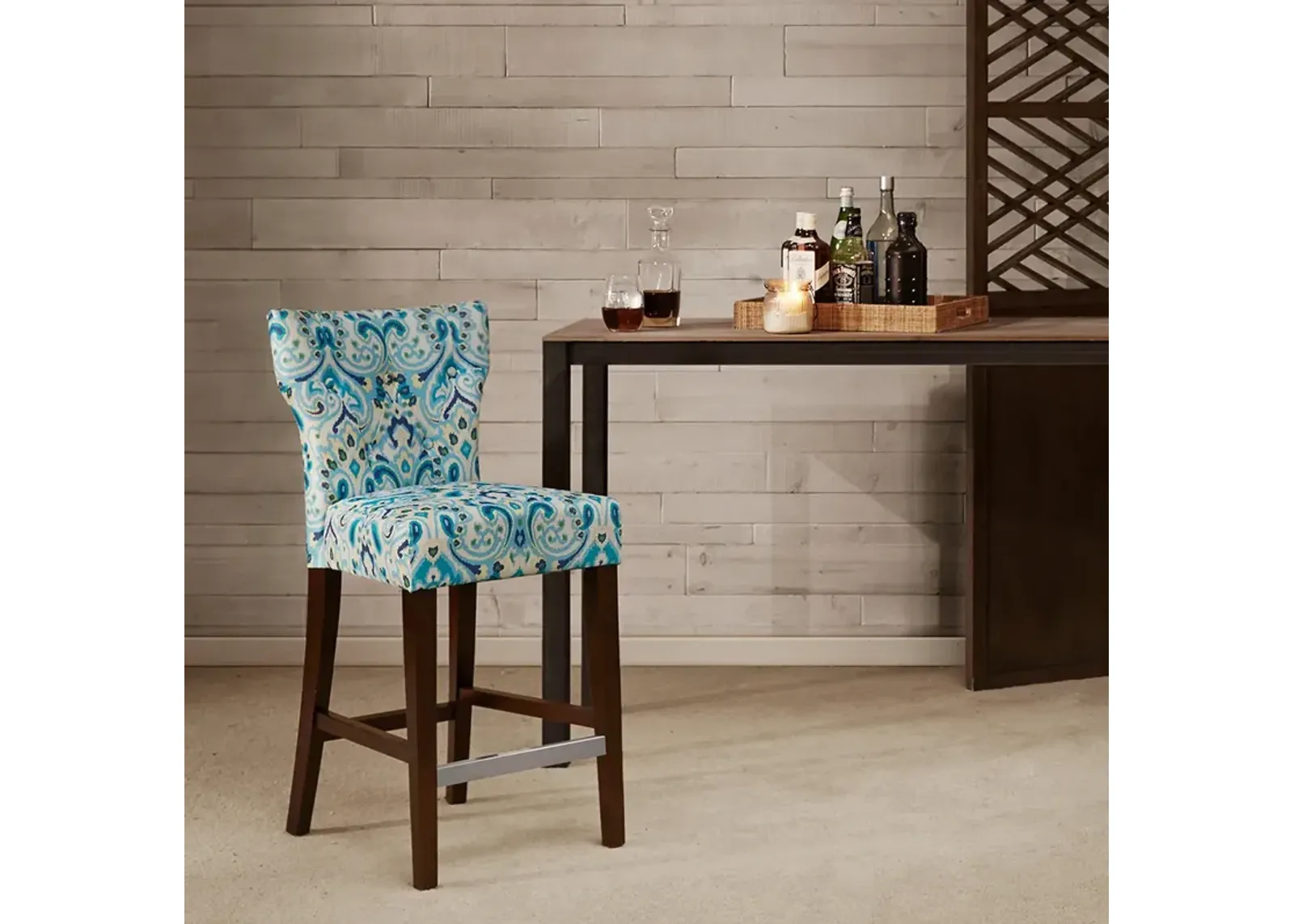 Madison Park Avila Blue Tufted Back Counter Stool