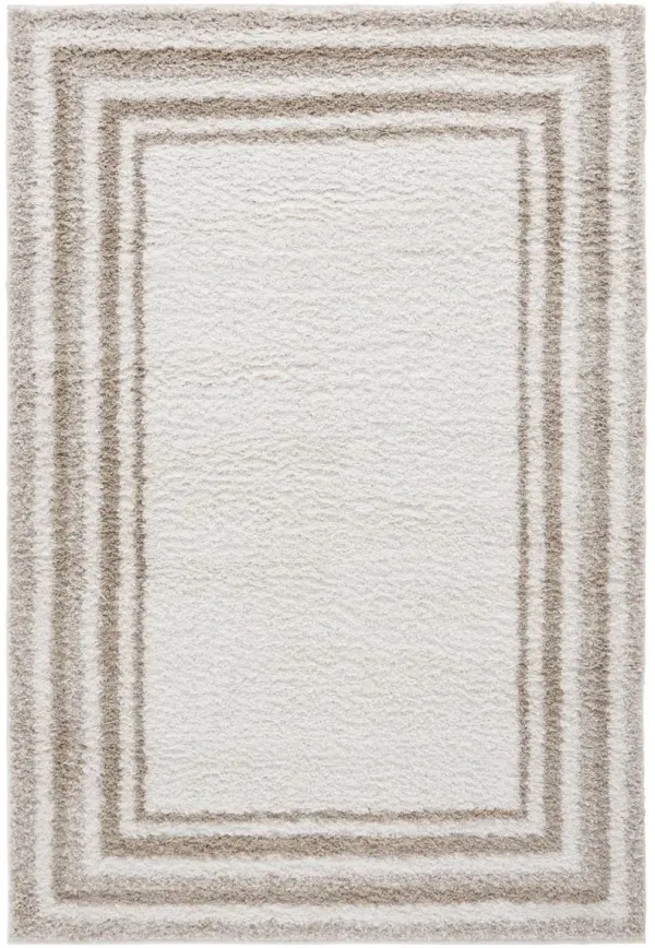 BORDER & STRIPE SHAG 251 Beige 5'-3' X 7'-6' Medium Rectangle Rug
