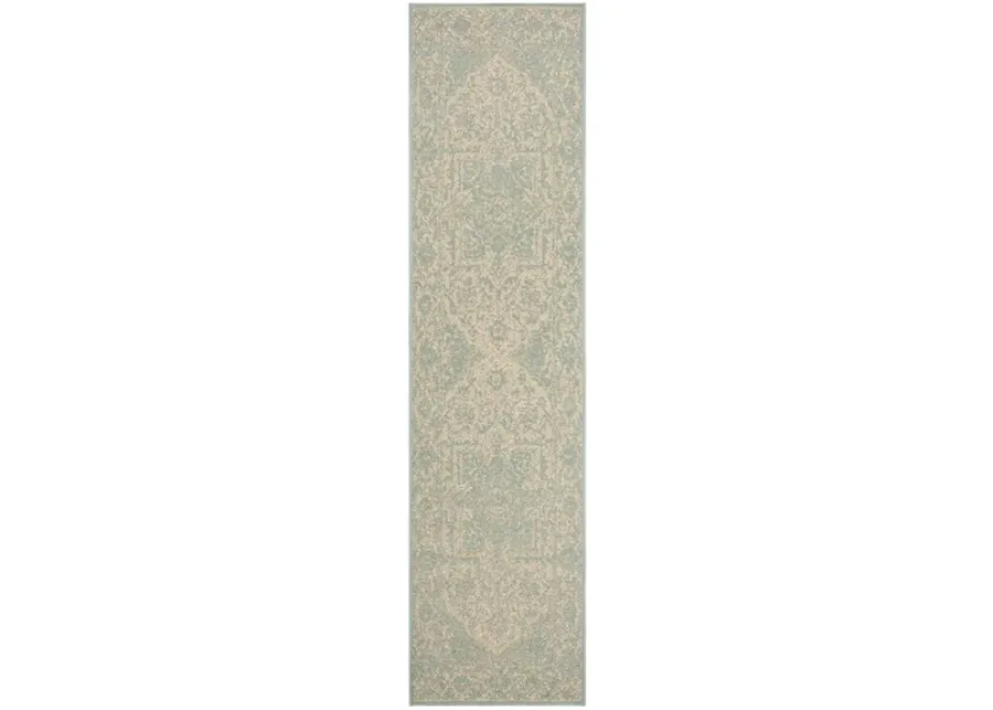 LINDEN 139 Collection LND139L-28 Cream / Aqua 2'-2" X 8'