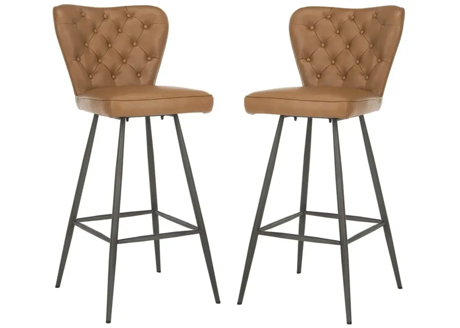 ASTER 30"H MID CENTURY MODERN LEATHER TUFTED BAR STOOL  - Set of 2