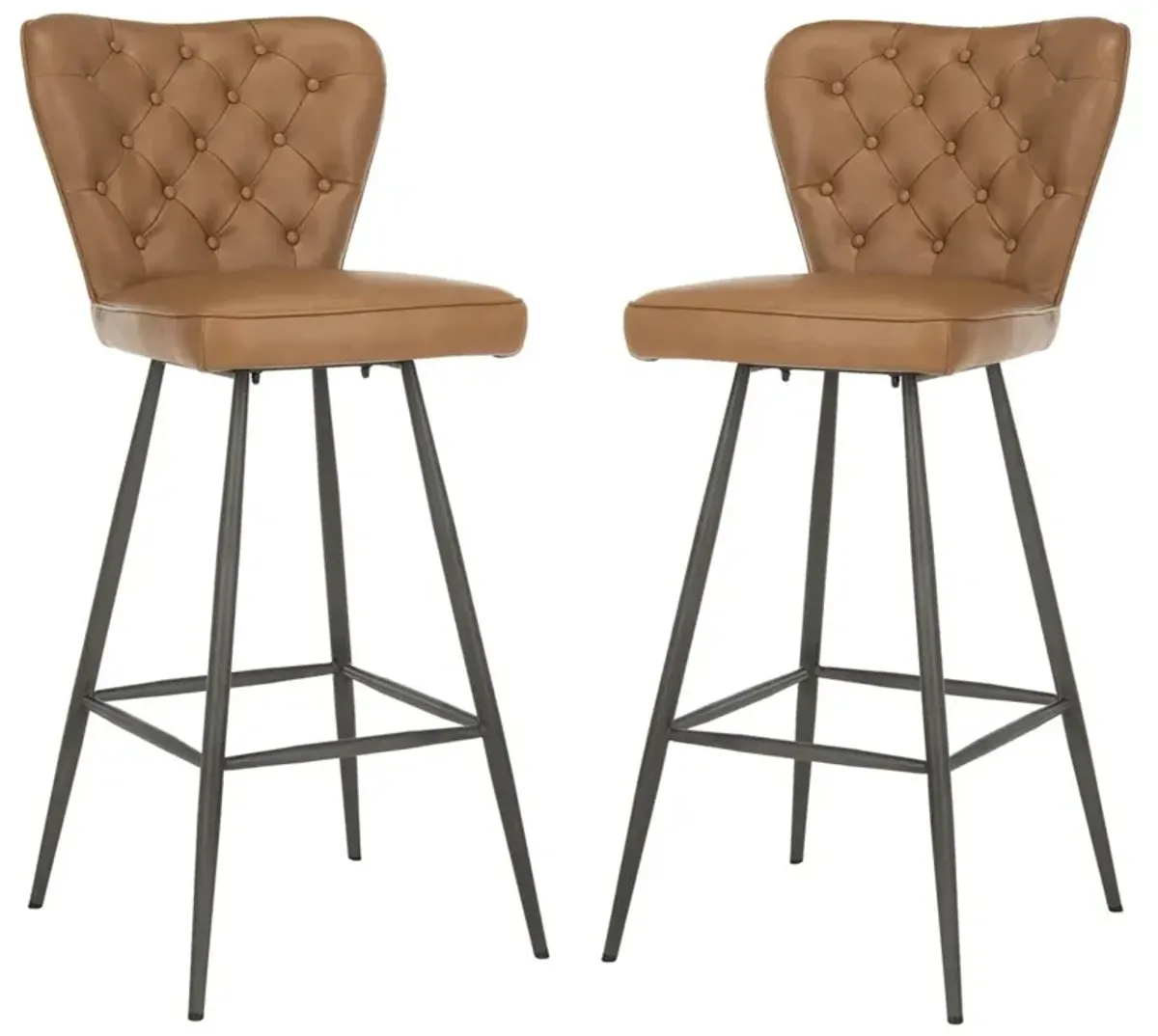 ASTER 30"H MID CENTURY MODERN LEATHER TUFTED BAR STOOL  - Set of 2