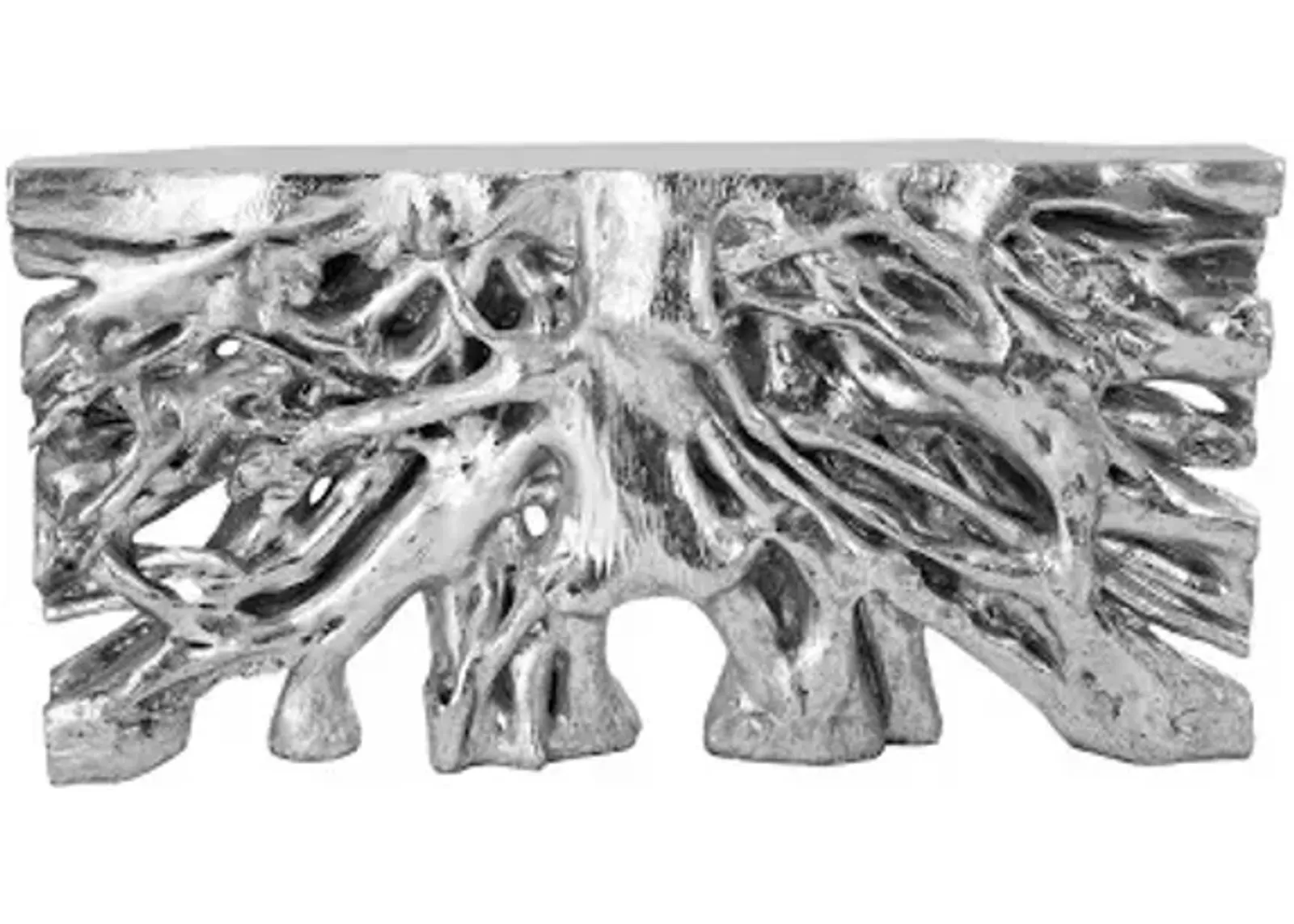 square root console table, silver leaf