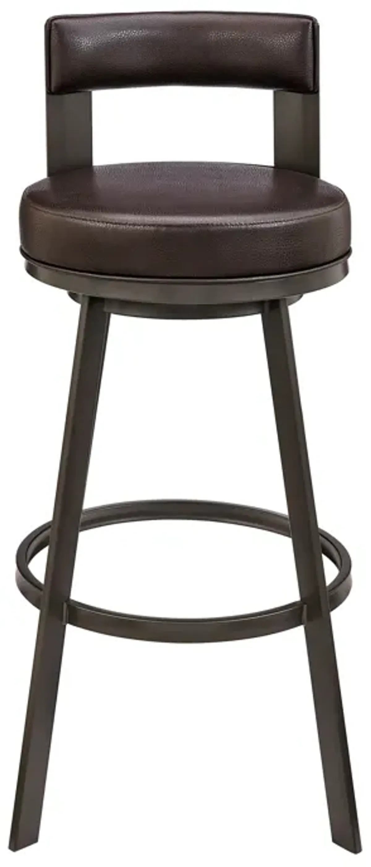 Lynof Swivel Bar Stool in Brown Metal with Brown Faux Leather