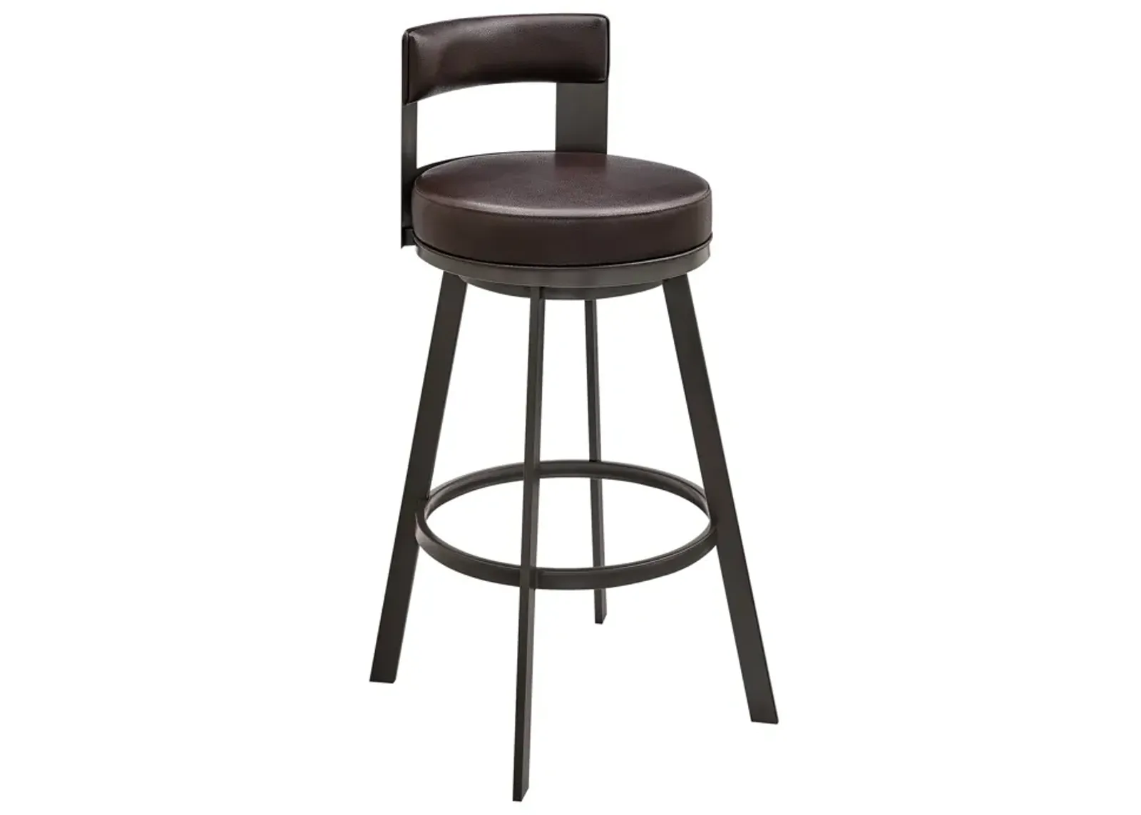 Lynof Swivel Bar Stool in Brown Metal with Brown Faux Leather