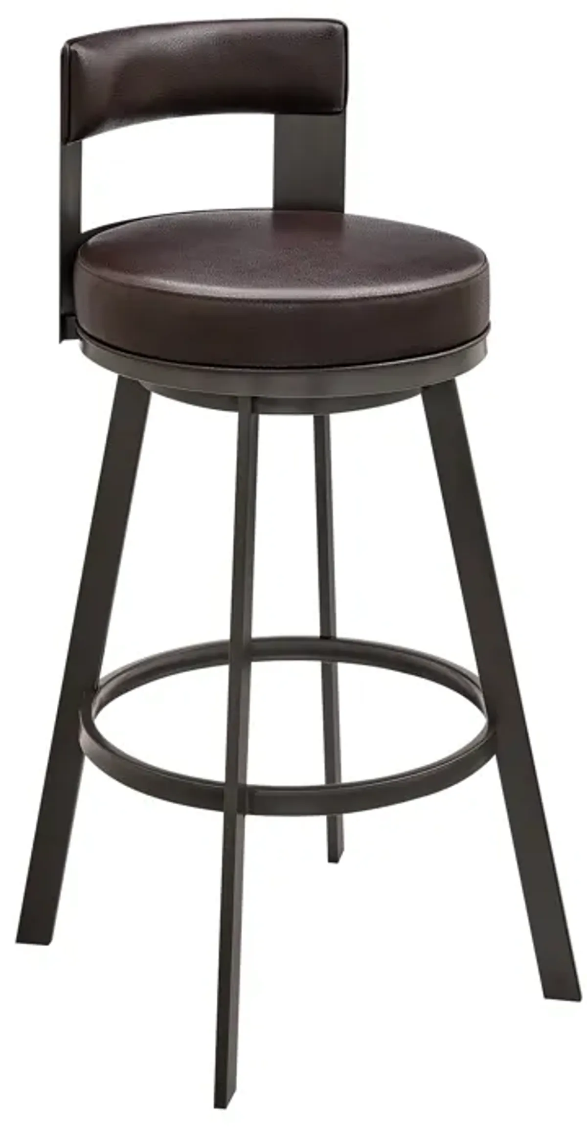 Lynof Swivel Bar Stool in Brown Metal with Brown Faux Leather