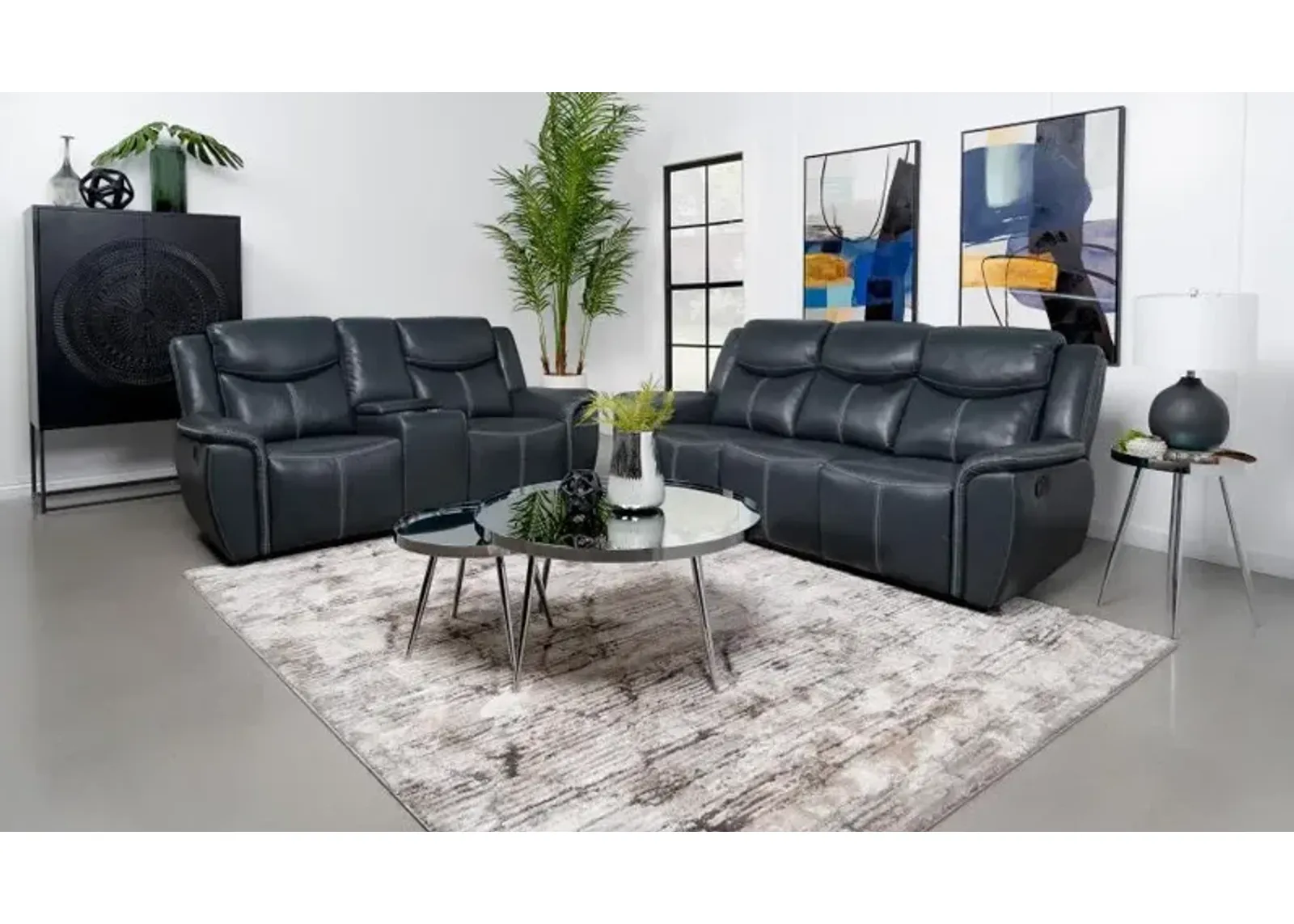 Sloane 2-piece Upholstered Motion Reclining Sofa Set Blue