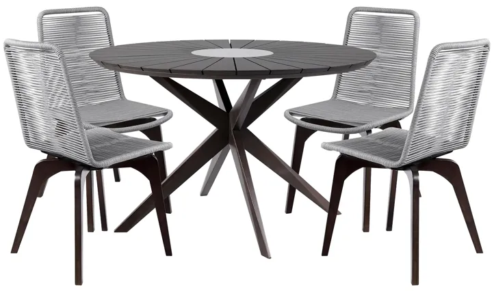 Sachi and Island Outdoor 5 Piece Dark Eucalyptus and Concrete Dining Set