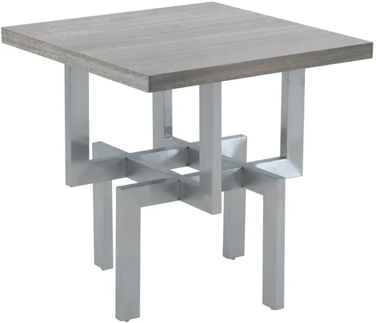 Illusion Gray Wood End Table with Brushed Stainless Steel Base