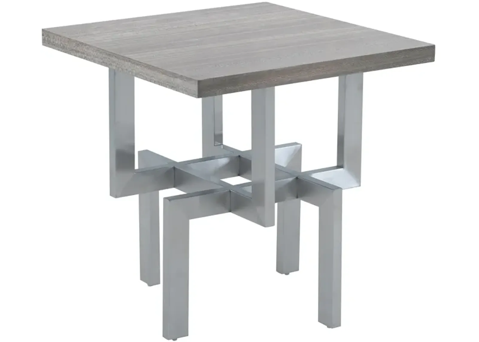 Illusion Gray Wood End Table with Brushed Stainless Steel Base