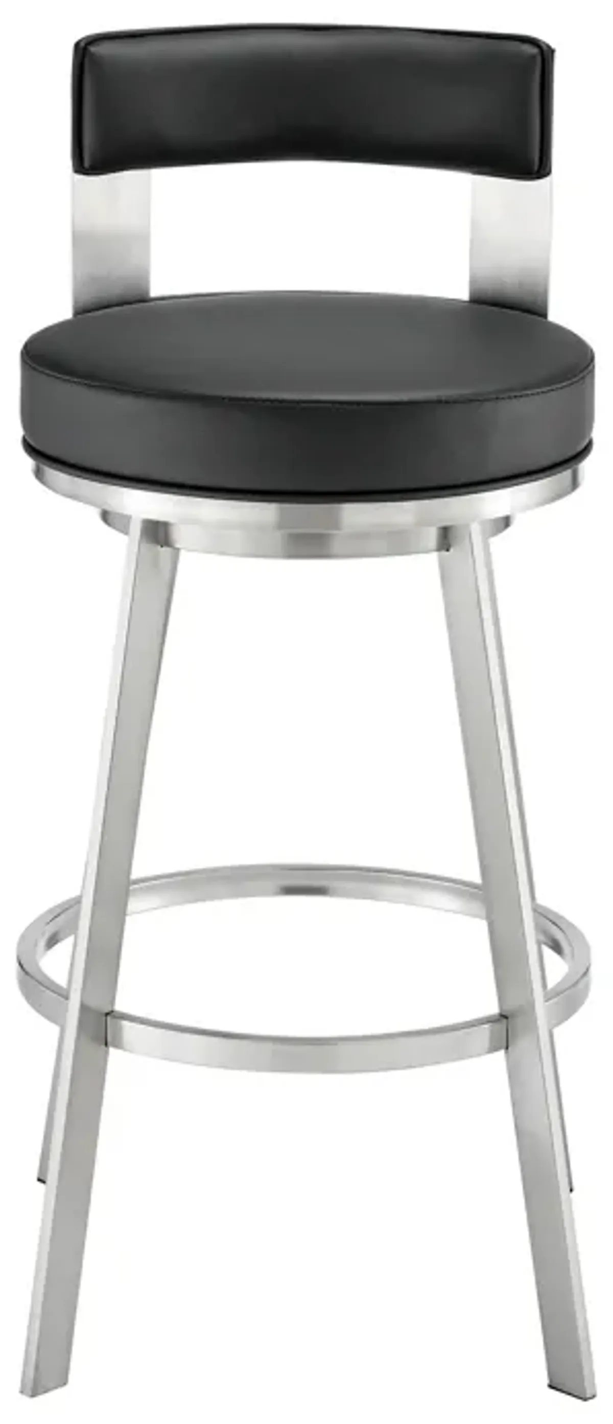 Flynn 26" Swivel Counter Stool in Brushed Stainless Steel with Black Faux Leather