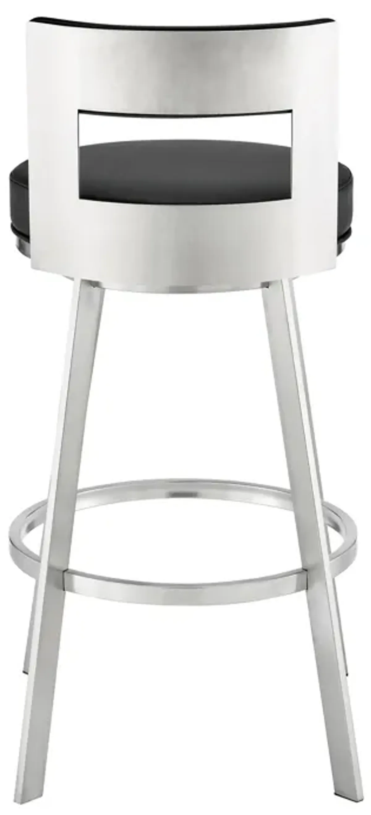 Flynn 26" Swivel Counter Stool in Brushed Stainless Steel with Black Faux Leather