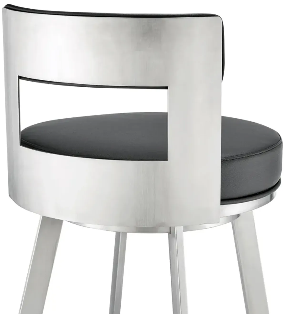 Flynn 26" Swivel Counter Stool in Brushed Stainless Steel with Black Faux Leather