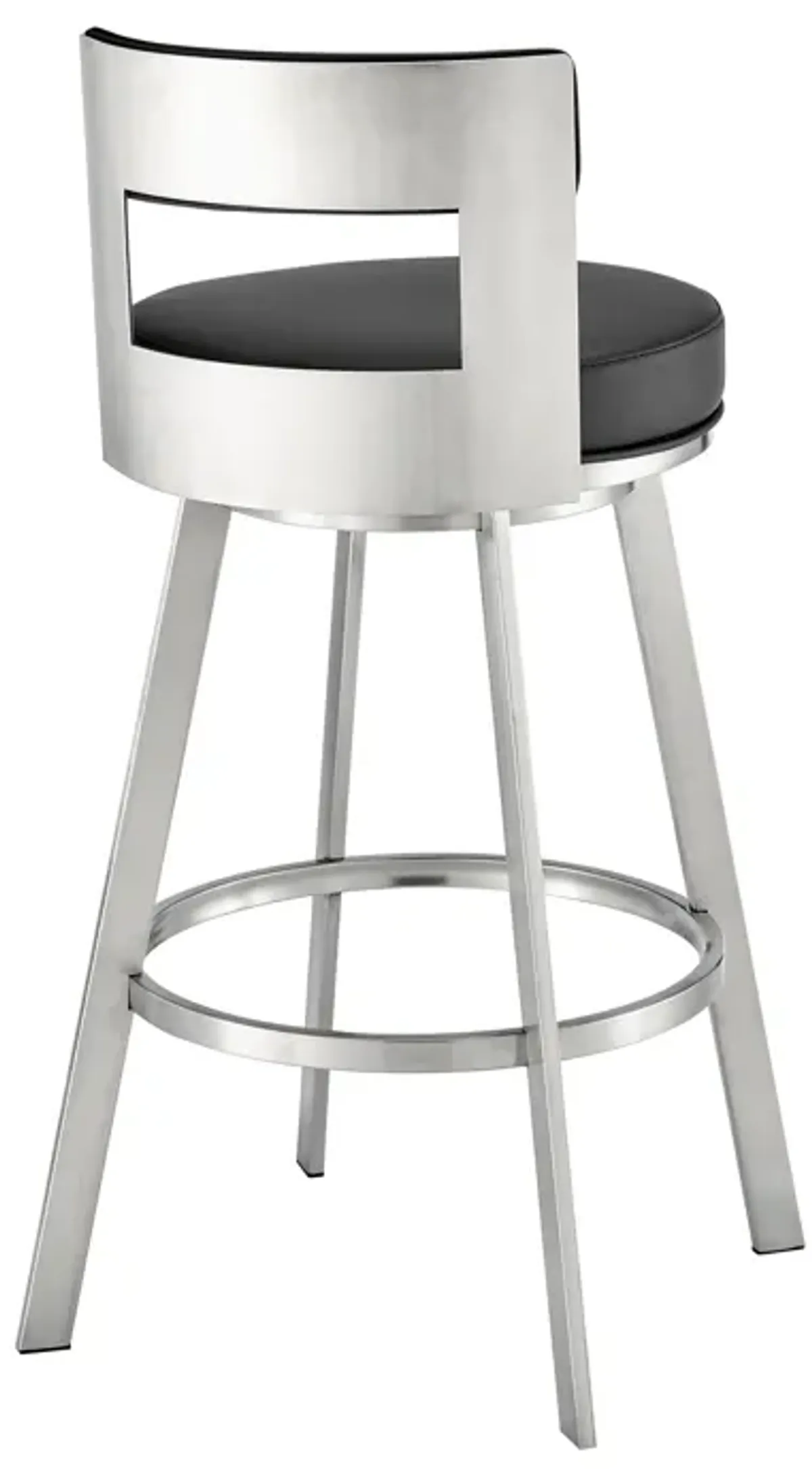 Flynn 26" Swivel Counter Stool in Brushed Stainless Steel with Black Faux Leather