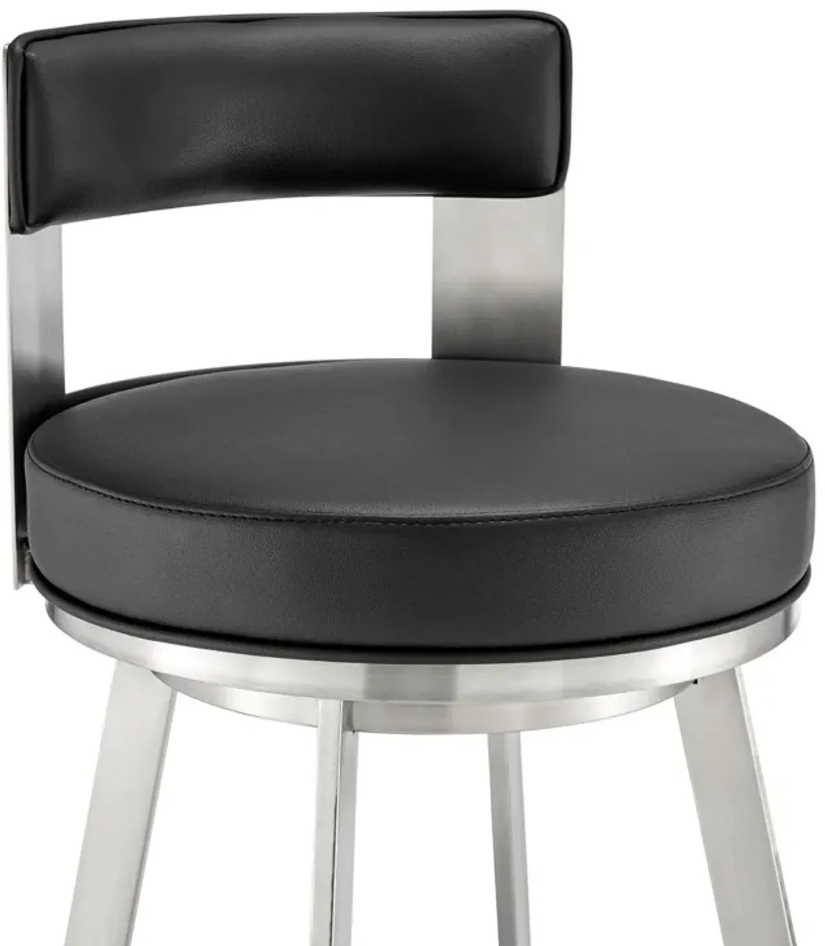 Flynn 26" Swivel Counter Stool in Brushed Stainless Steel with Black Faux Leather