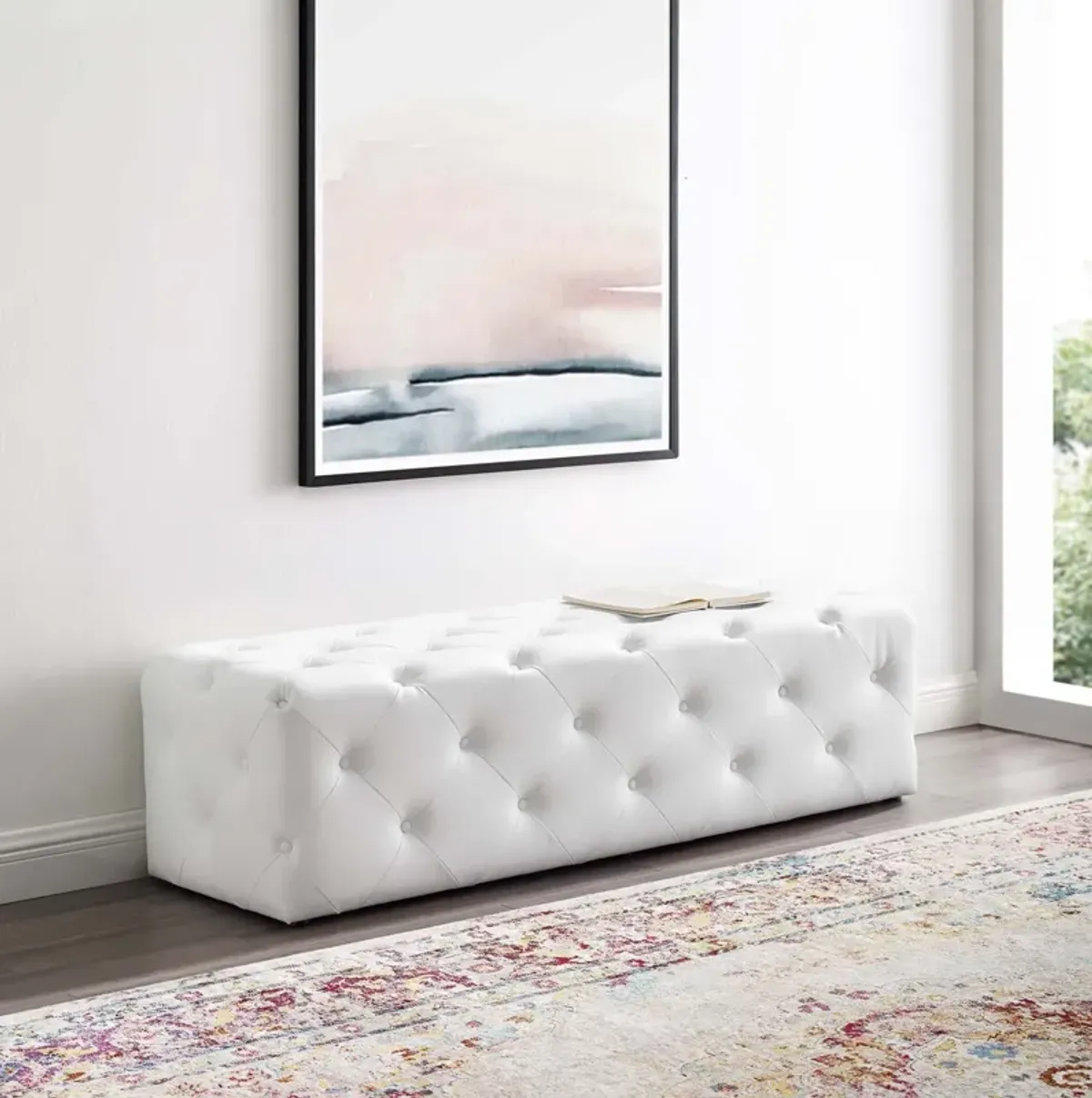 Amour 60" Tufted Button Entryway Faux Leather Bench