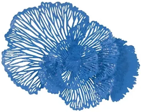 flower wall art, medium, blue, metal