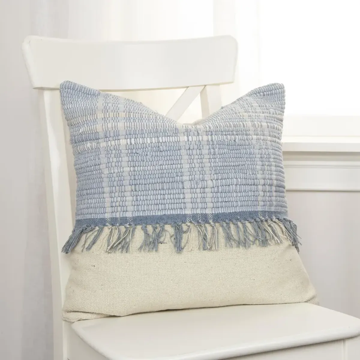 Color Block Natural/ Blue Pillow