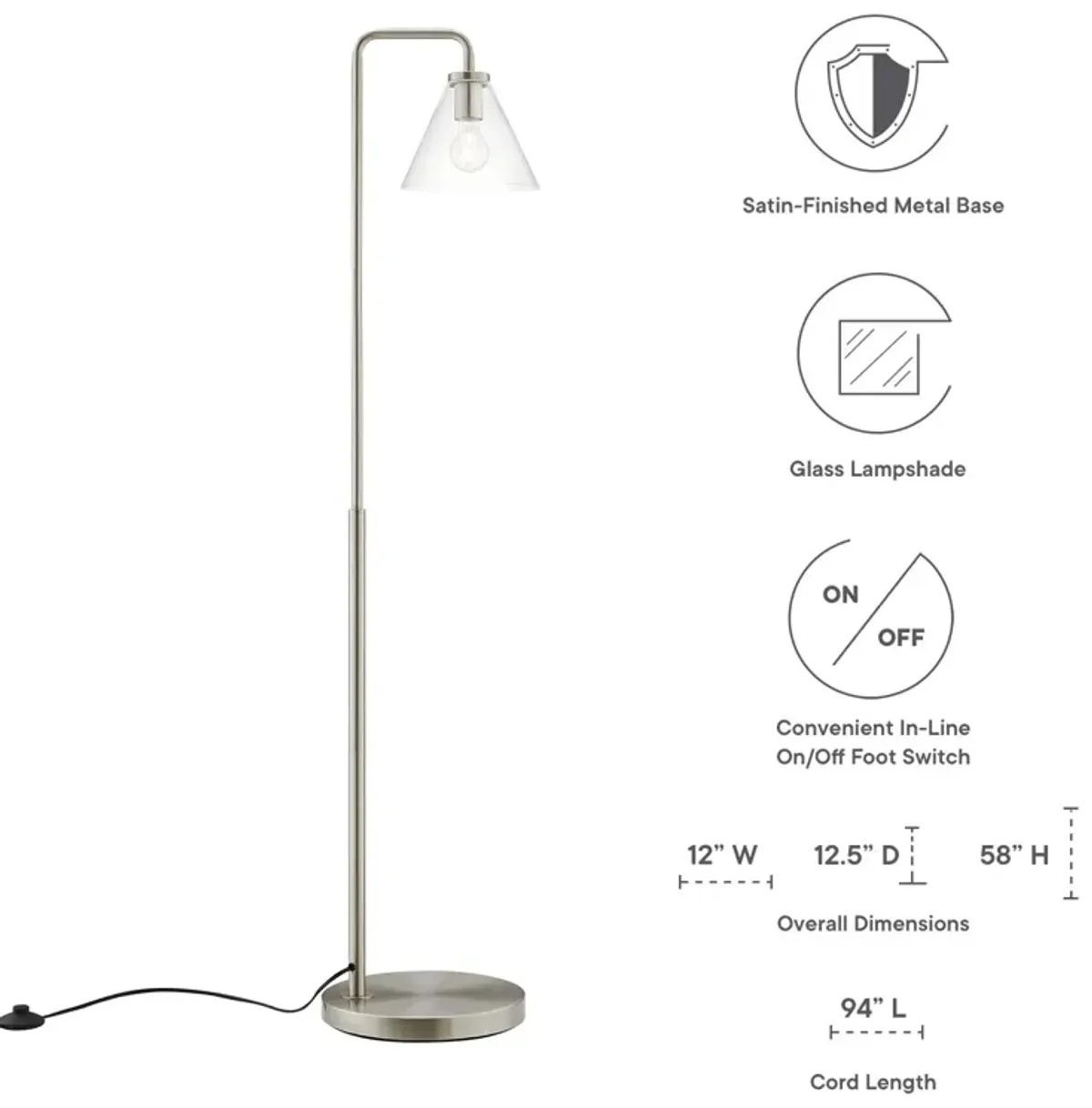 Element Transparent Glass Glass and Metal Floor Lamp