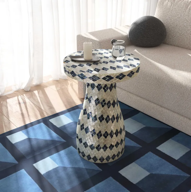 Halio Cream & Blue Checkered Shell Side Table