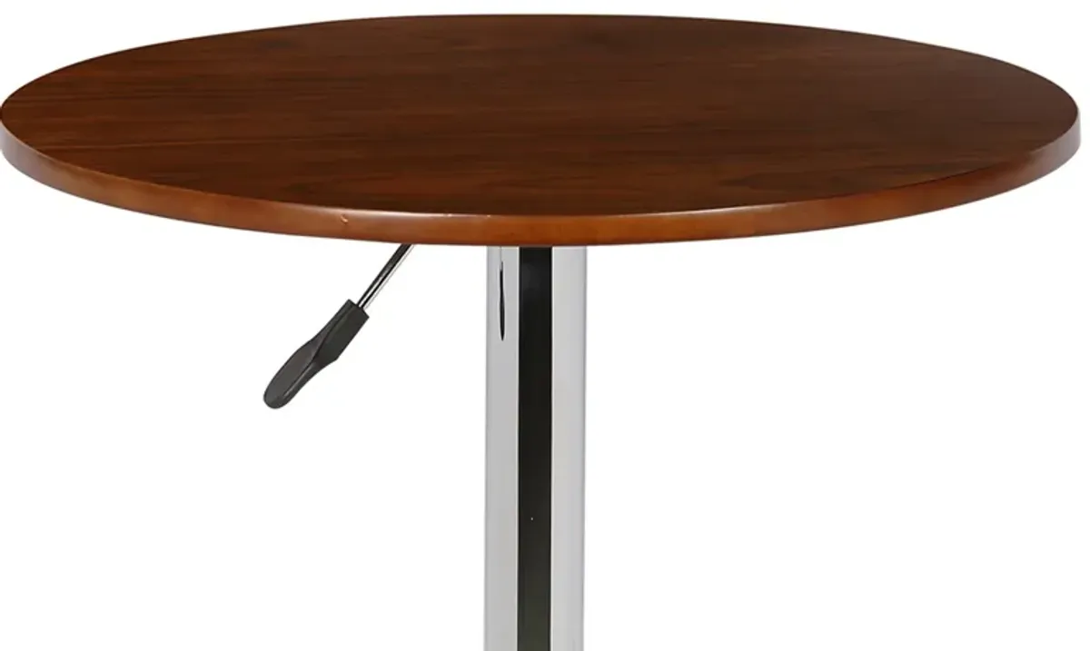 Bentley Adjustable Pub Table in Walnut Wood and Chrome finish