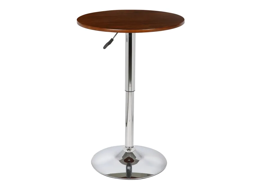 Bentley Adjustable Pub Table in Walnut Wood and Chrome finish