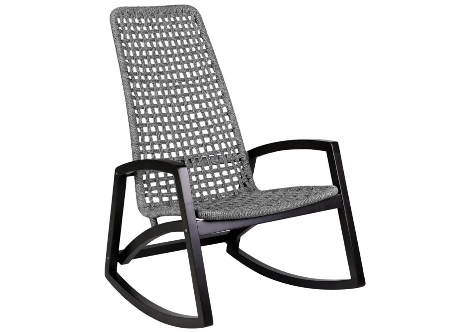 Sequoia Outdoor Patio Rocking Chair in Dark Eucalyptus Wood and Gray Rope