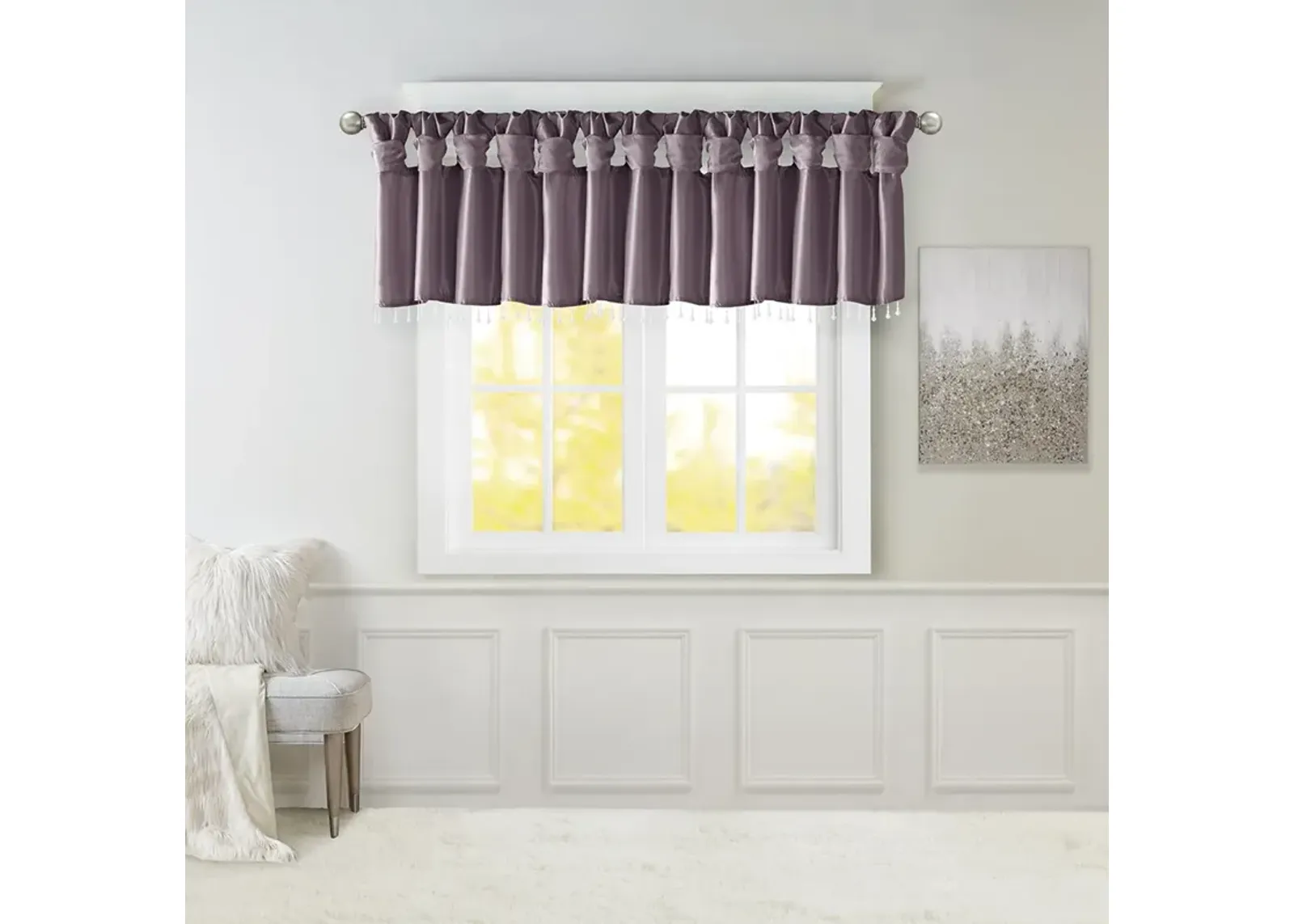 Madison Park Emilia Purple Lightweight Faux Silk Valance With Beads