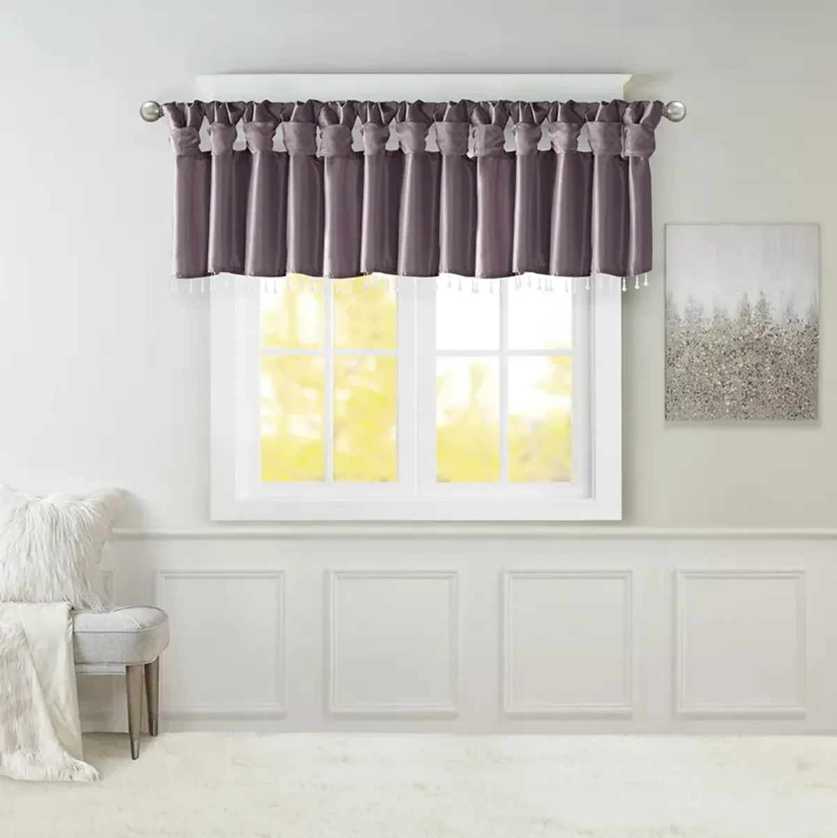 Madison Park Emilia Purple Lightweight Faux Silk Valance With Beads