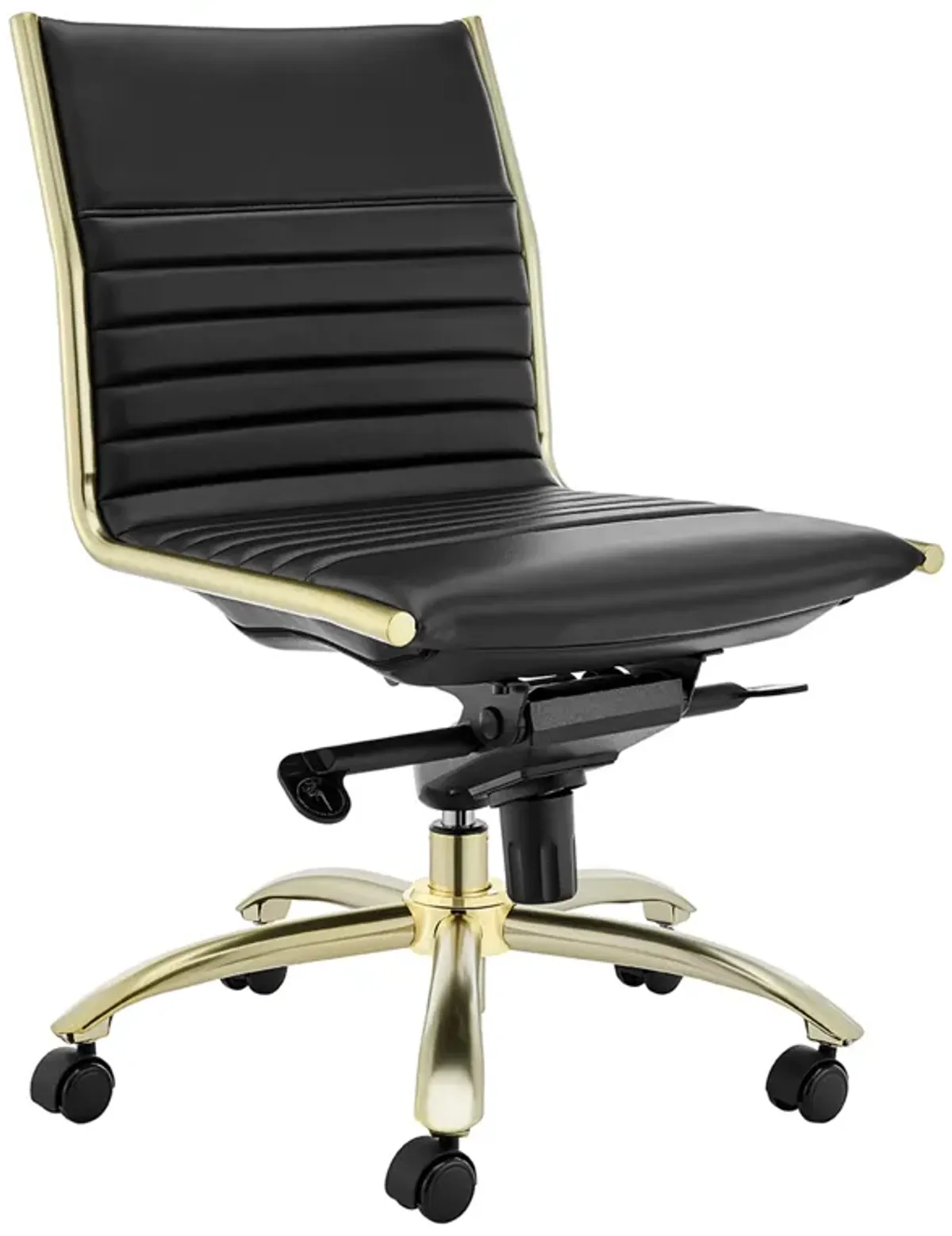 Dirk Low Back Office Chair w/o Armrests in Black with Matte Brushed Gold Base