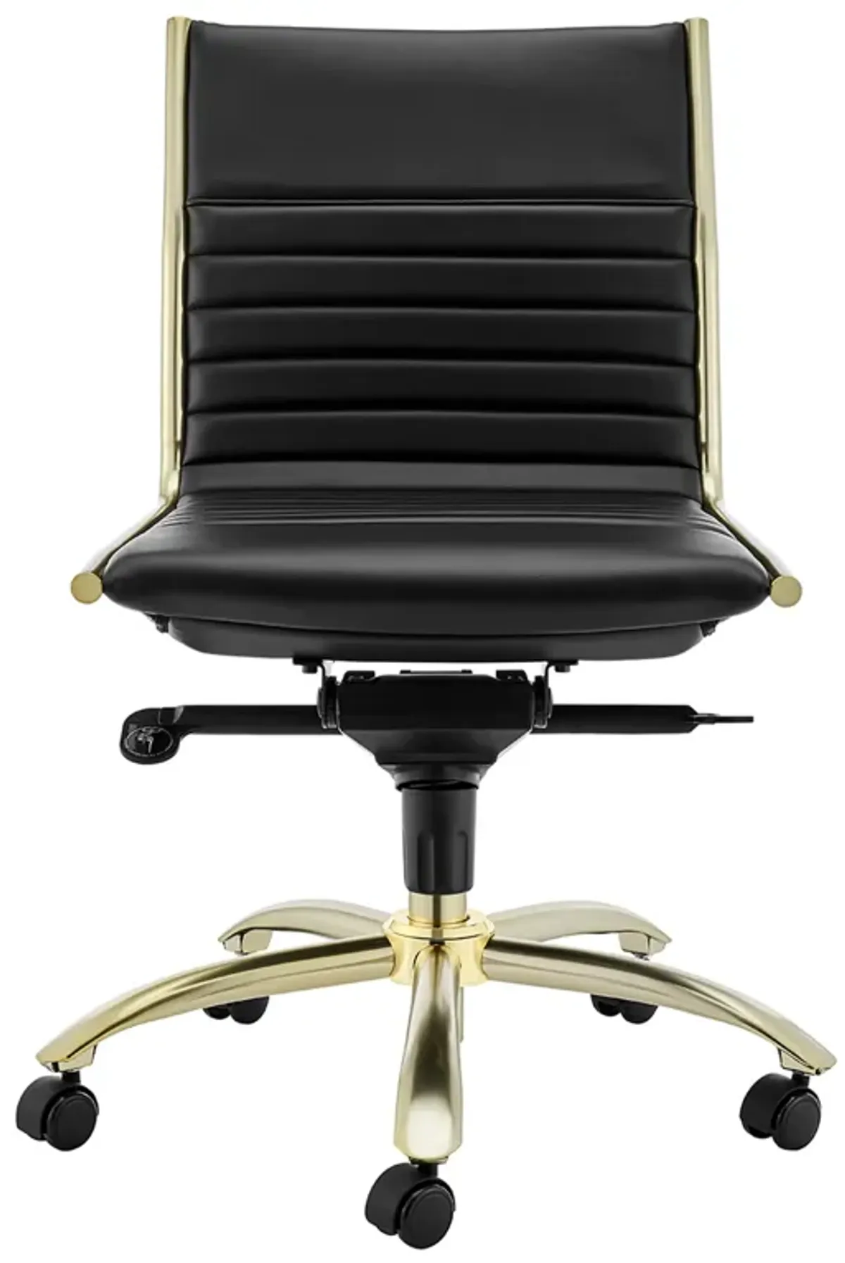 Dirk Low Back Office Chair w/o Armrests in Black with Matte Brushed Gold Base