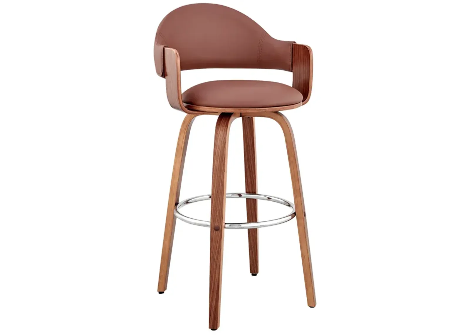 Daxton 26" Brown Faux Leather and Walnut Wood Bar Stool