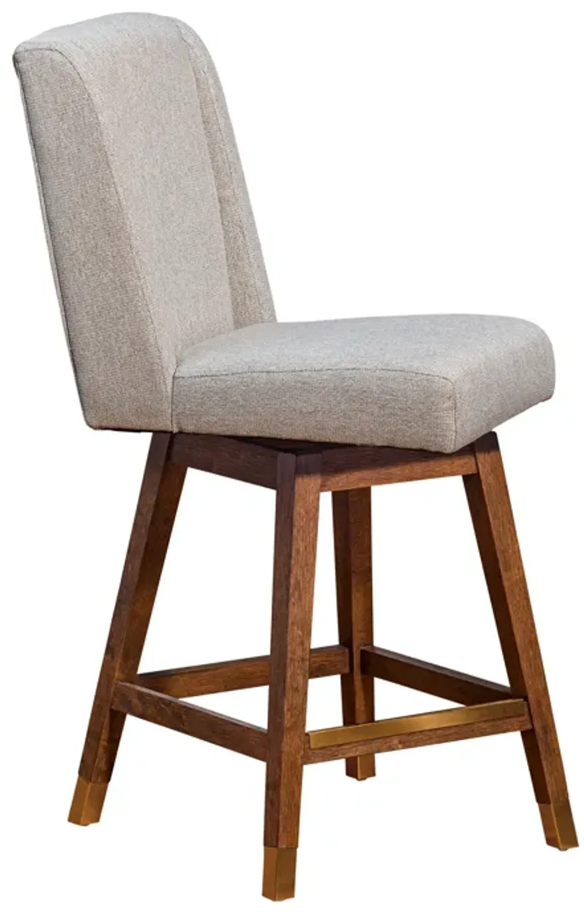 Stancoste Swivel Counter Stool in Brown Oak Wood Finish with Taupe Fabric