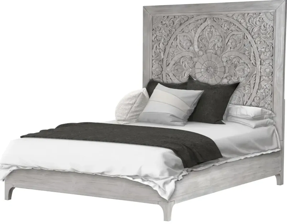 Boho Chic California King-Size Bed In Washed White