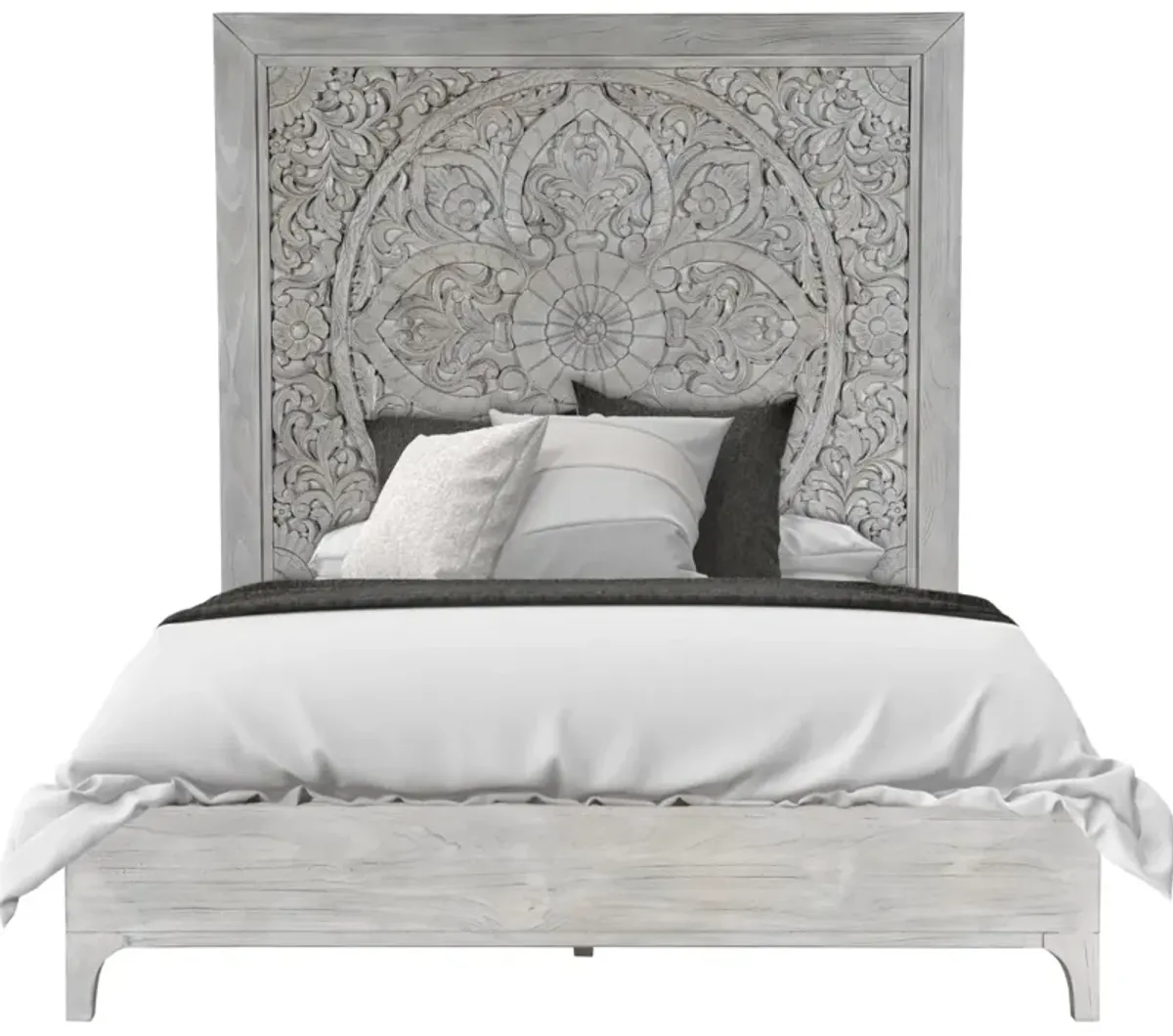 Boho Chic California King-Size Bed In Washed White