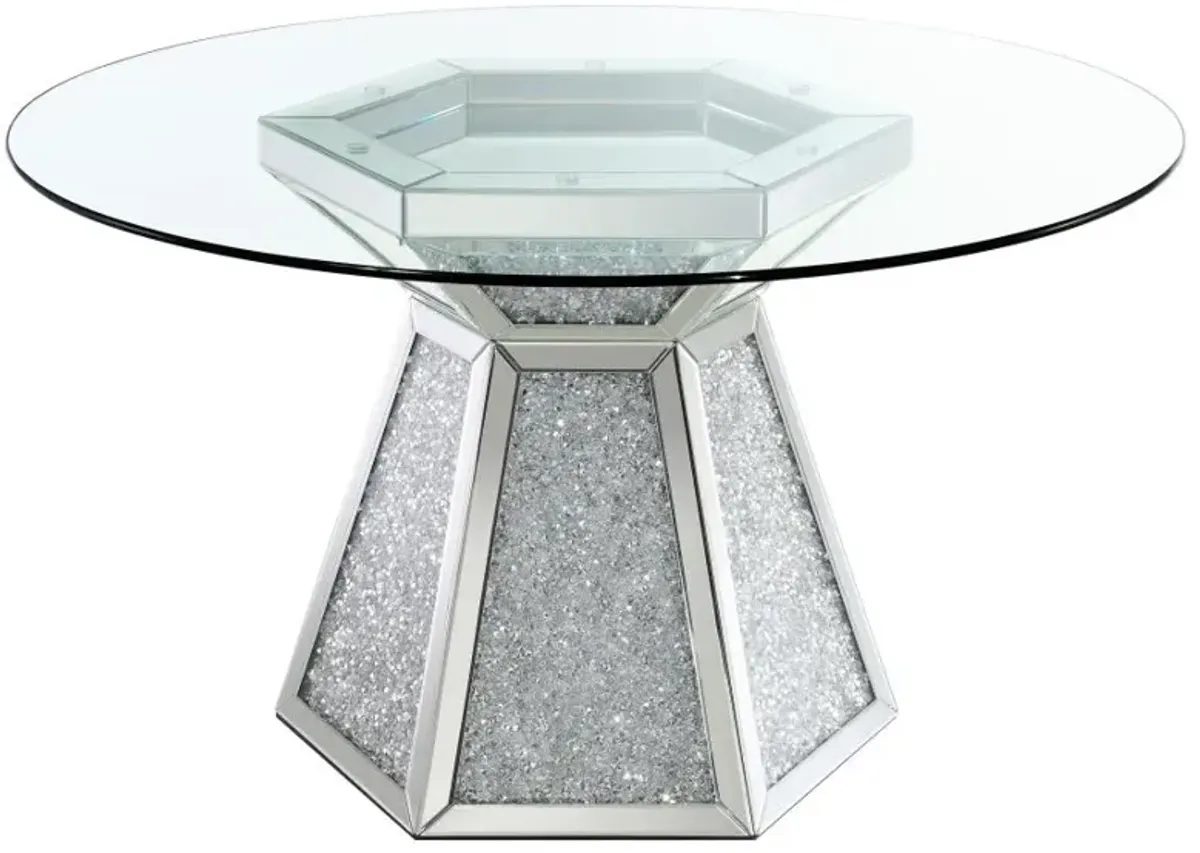 Quinn Hexagon Pedestal Glass Top Dining Table Mirror