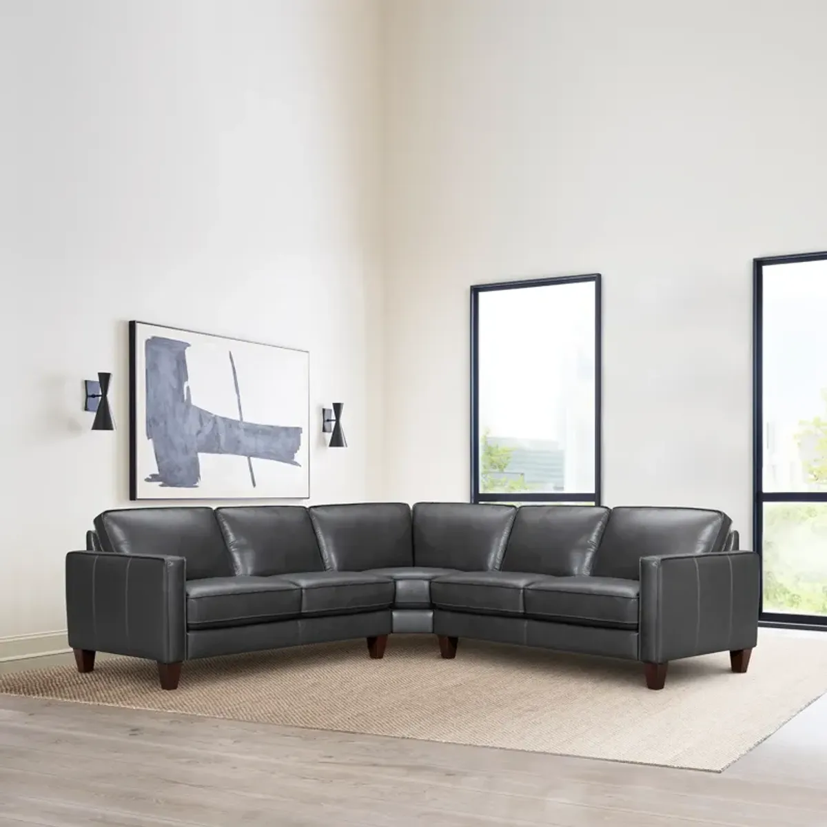 Summit 3 Piece Pewter Leather Sectional Sofa