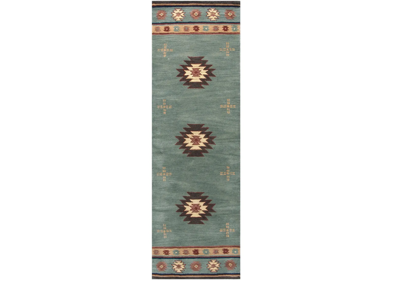 Southwest Green Southwest/Tribal Wool 2'6" x 8' Runner Rug