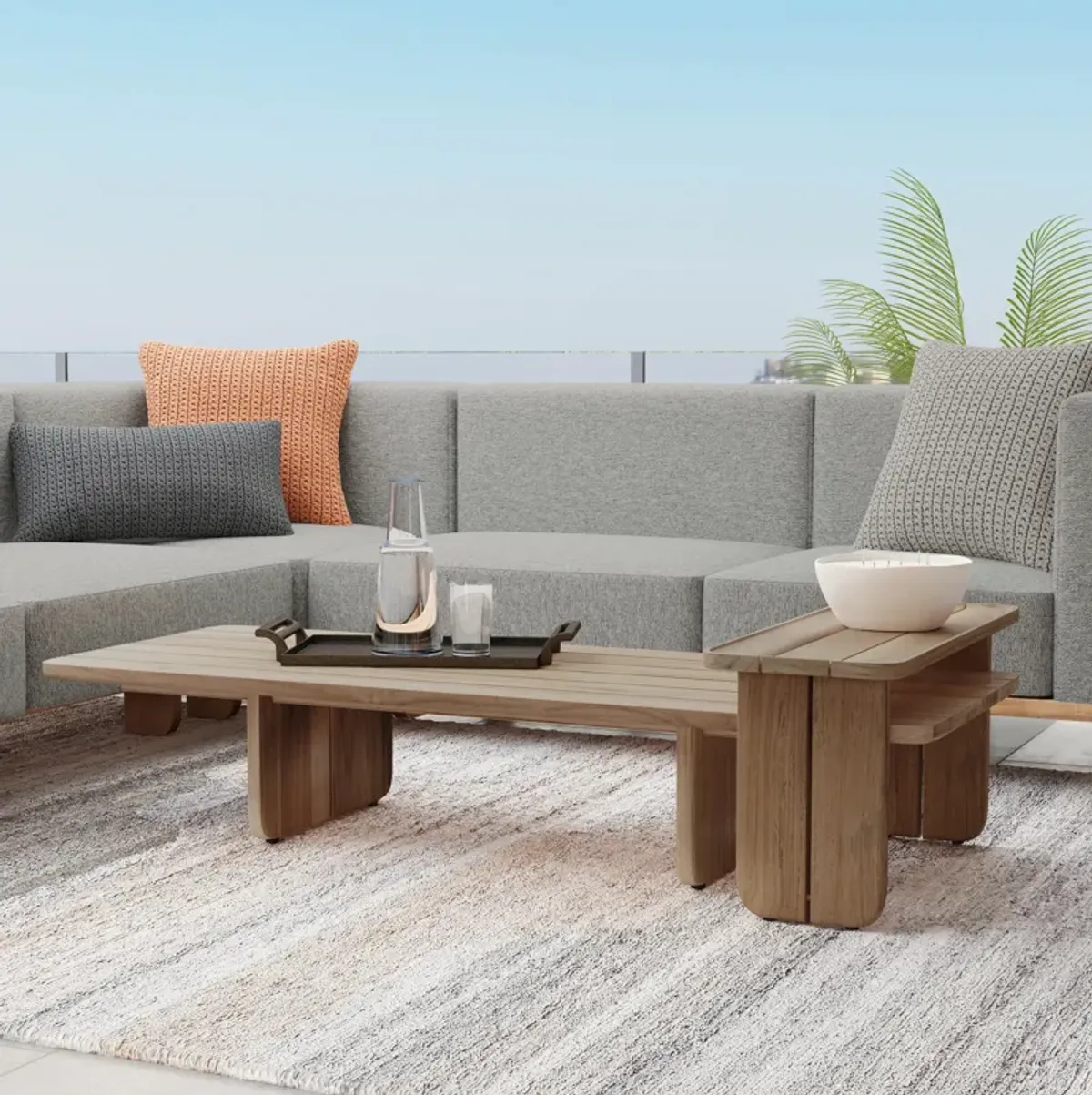 Hudson 63" Teak Wood Outdoor Coffee Table in Natural Tone