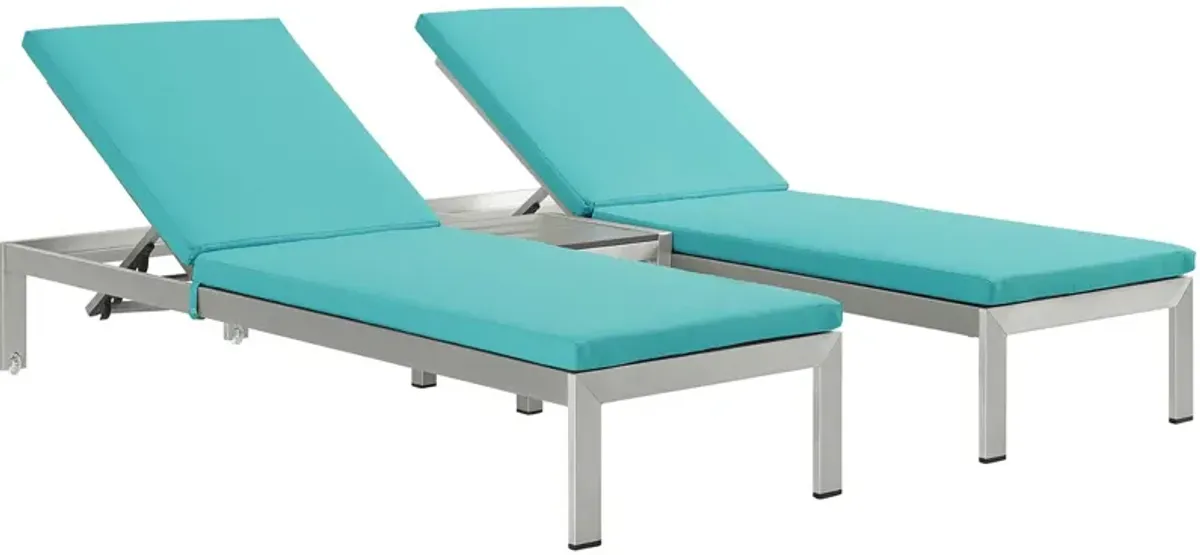 Shore 3 Piece Outdoor Patio Aluminum Chaise with Cushions