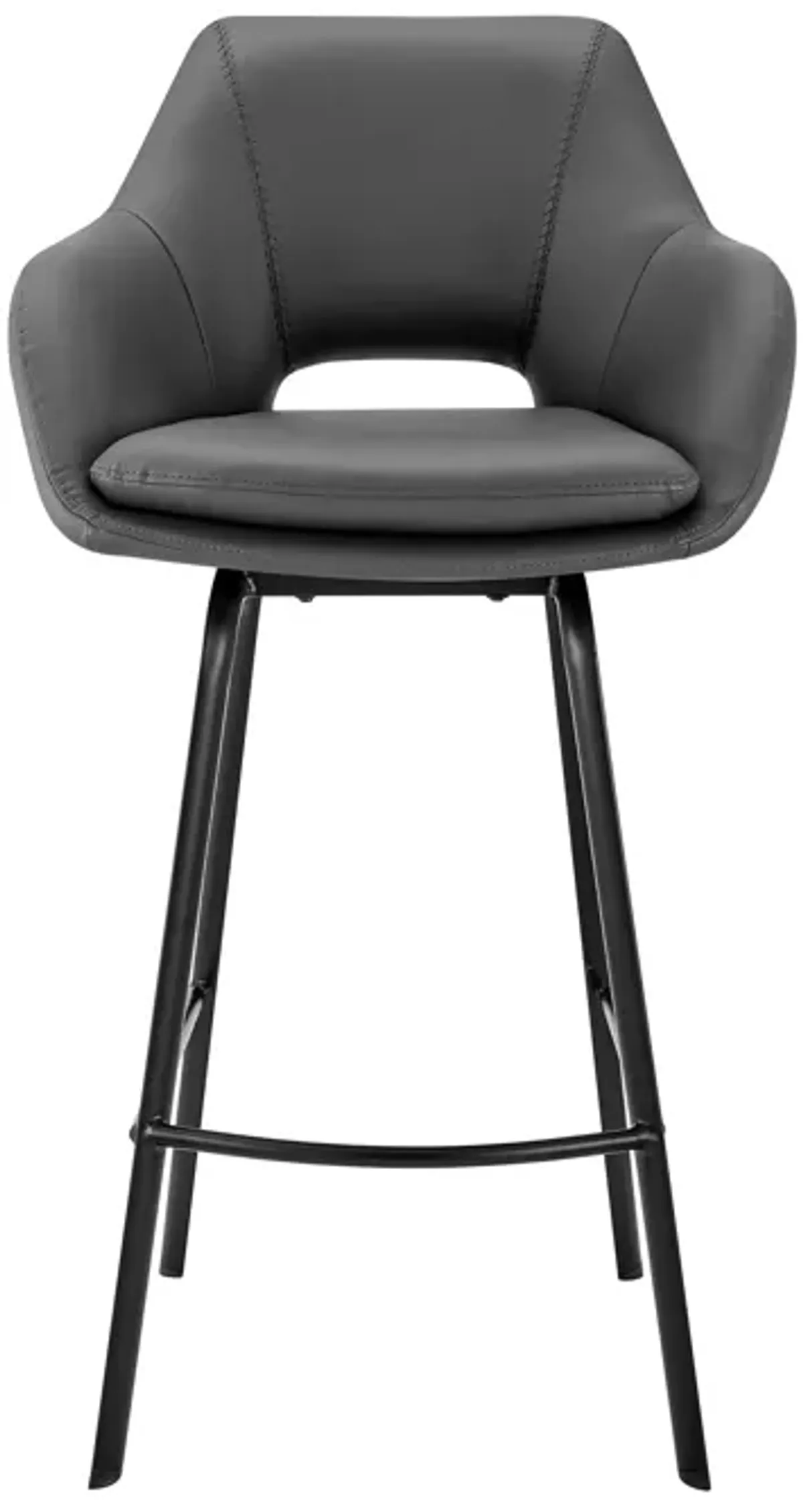 Aura Gray Faux Leather and Black Metal Swivel 26" Counter Stool