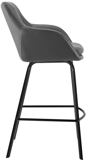 Aura Gray Faux Leather and Black Metal Swivel 26" Counter Stool