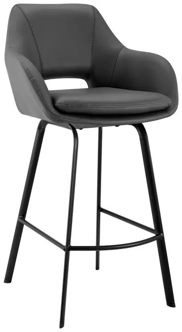 Aura Gray Faux Leather and Black Metal Swivel 26" Counter Stool