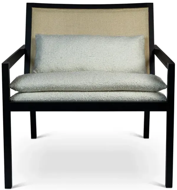 Modern Brazilian - Barra - Cane Lounge Chair - Boucle Ivory Upholstery - Black Frame - Natural Cane Webbing