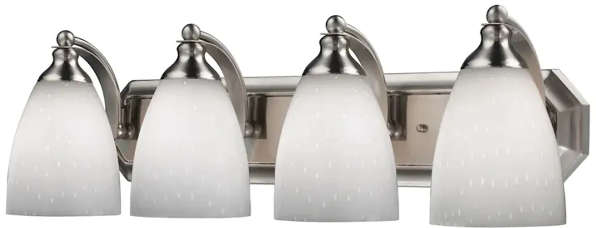 Mix-N-Match Vanity 4-Light Wall Lamp in Satin Nickel with Simple White Glass - Includes LED Bulbs