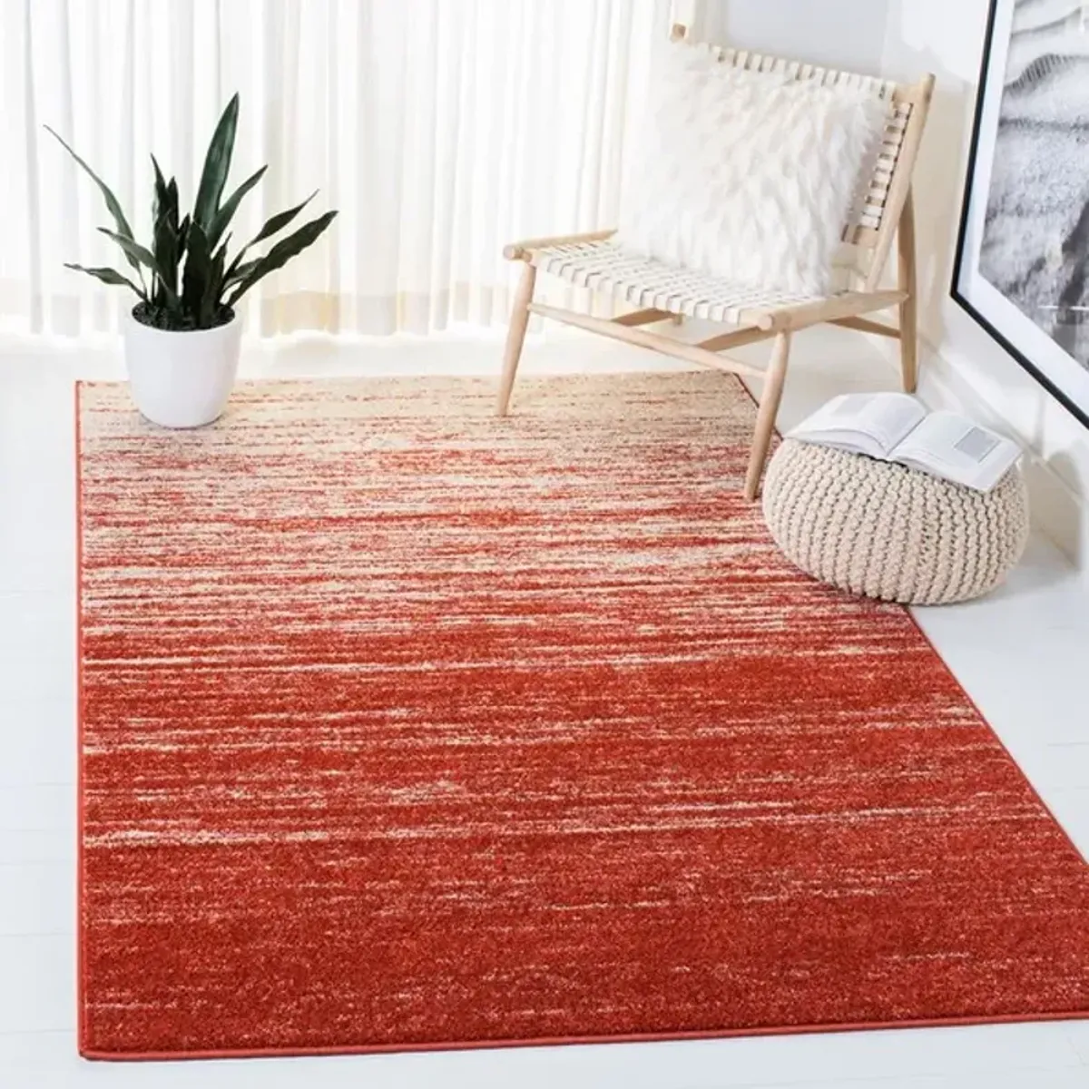 Adirondack Contemporary Orange / Grey 2'-2" X 9' Powerloomed Rug